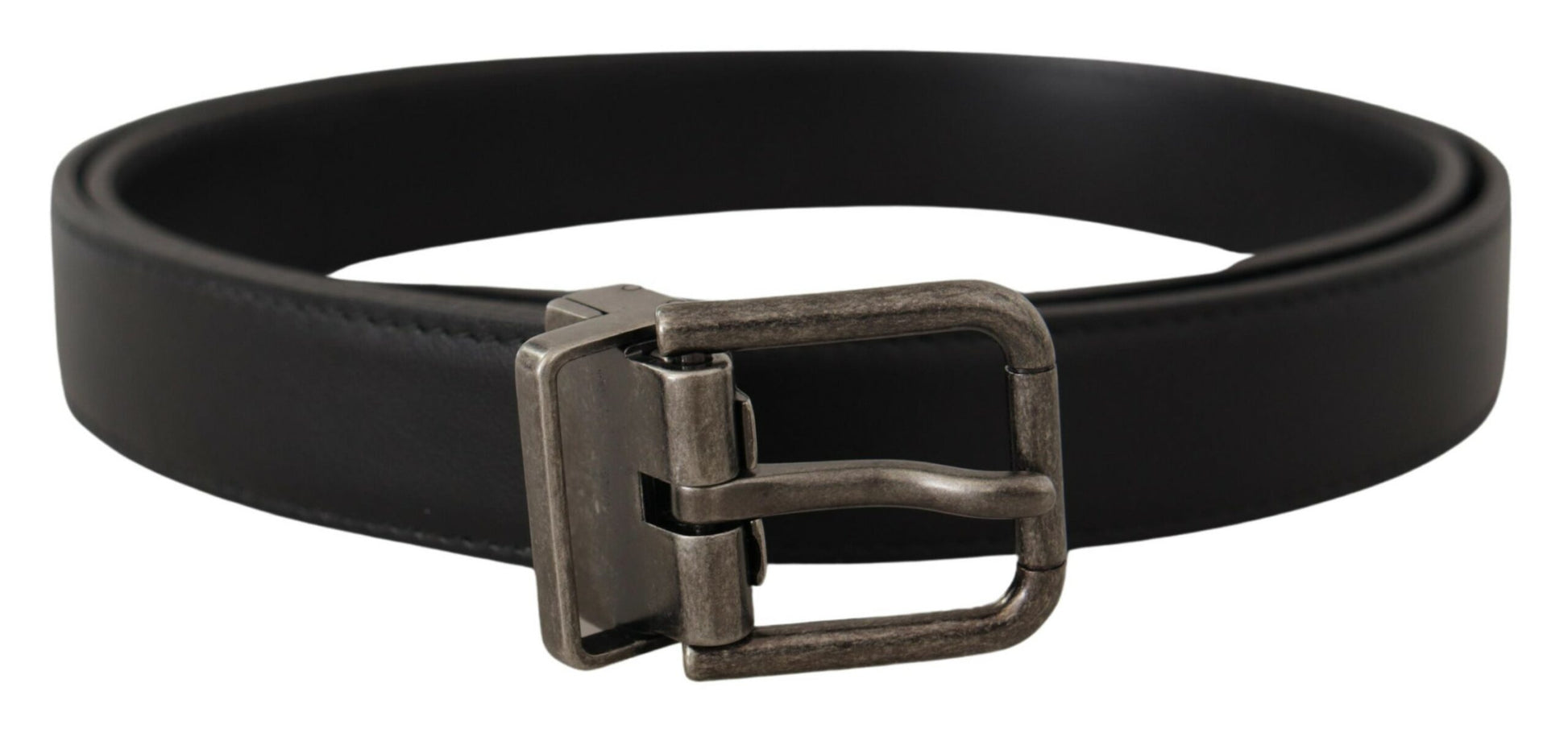 Ceinture Dolce & Gabbana en cuir noir uni avec boucle métallique logo vintage