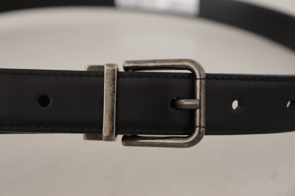 Ceinture Dolce & Gabbana en cuir noir uni avec boucle métallique logo vintage