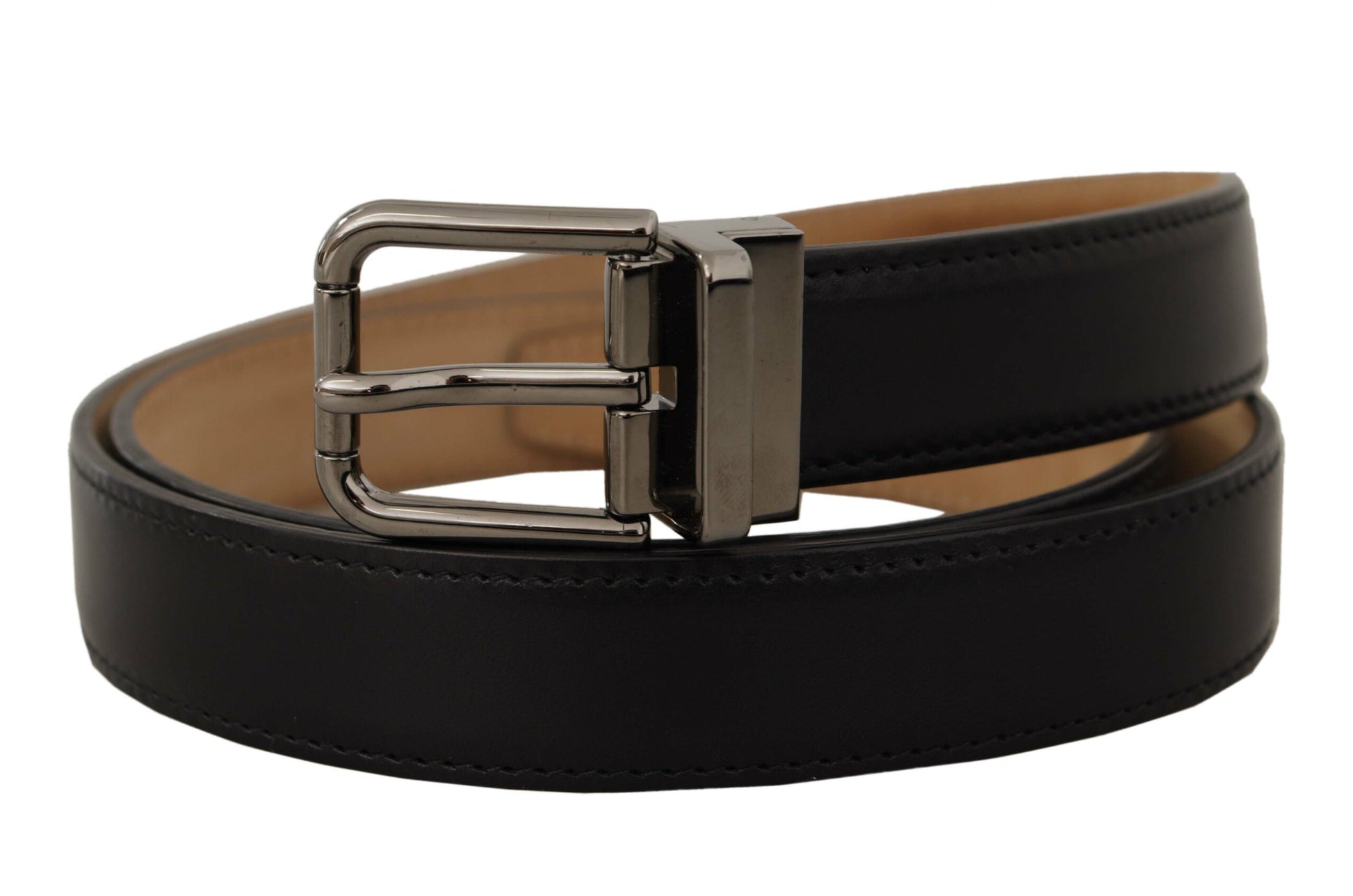 Ceinture Dolce & Gabbana en cuir de veau noir avec boucle en métal gravée du logo