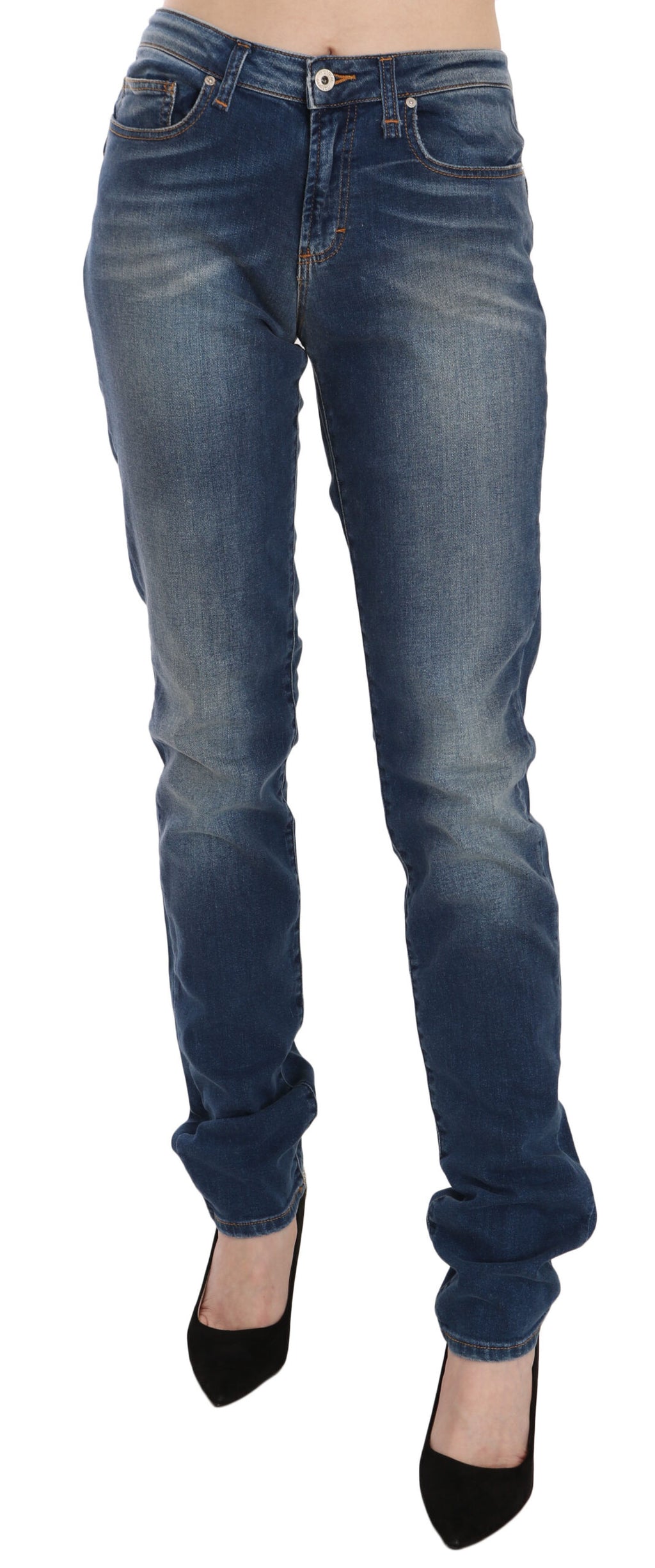 Jean slim en denim délavé bleu taille mi-haute Fiorucci