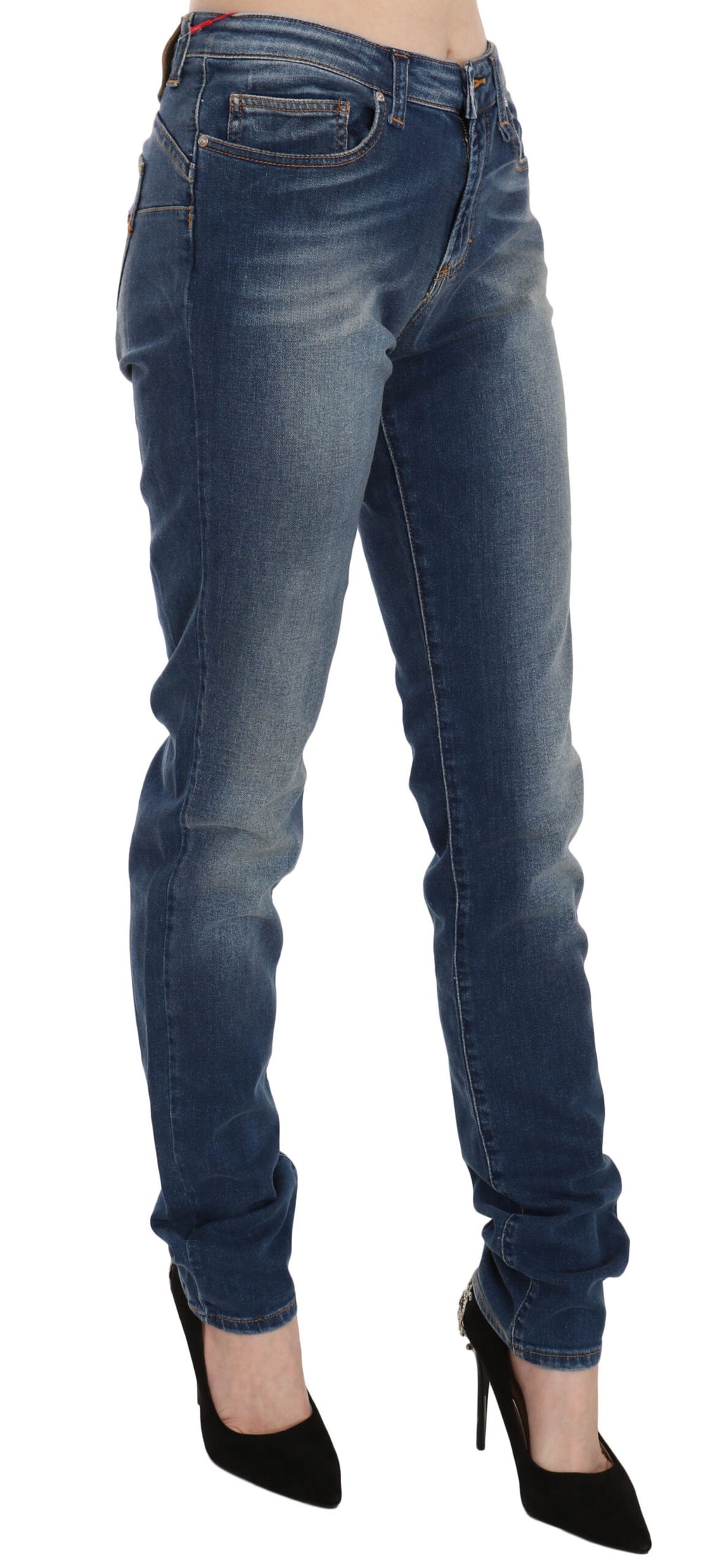 Jean slim en denim délavé bleu taille mi-haute Fiorucci