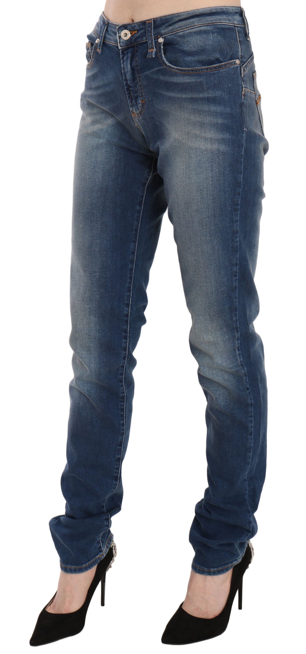 Jean slim en denim délavé bleu taille mi-haute Fiorucci