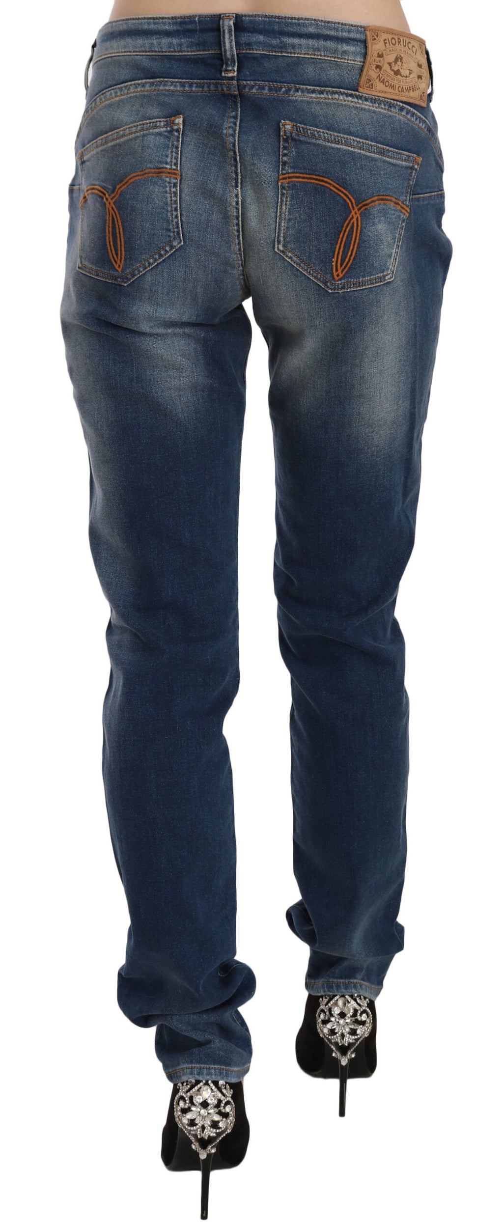 Jean slim en denim délavé bleu taille mi-haute Fiorucci