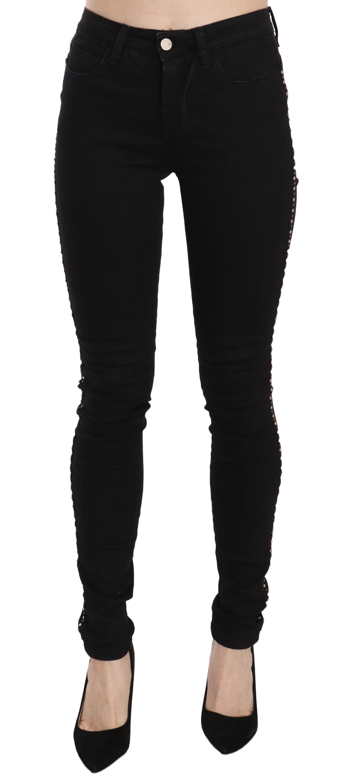 Jean slim en denim noir orné à taille mi-haute Costume National
