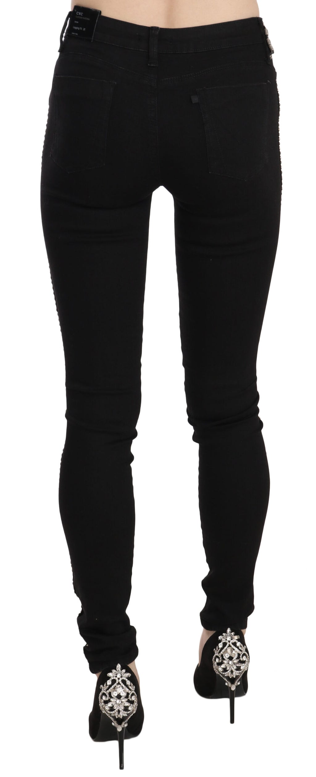 Jean slim en denim noir orné à taille mi-haute Costume National