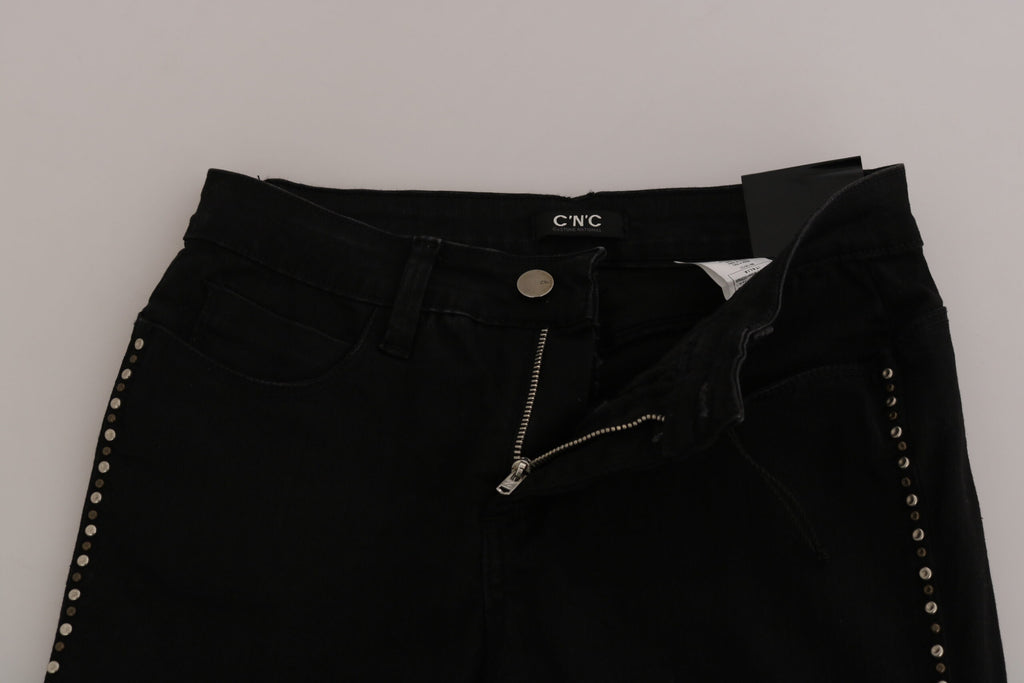 Jean slim en denim noir orné à taille mi-haute Costume National