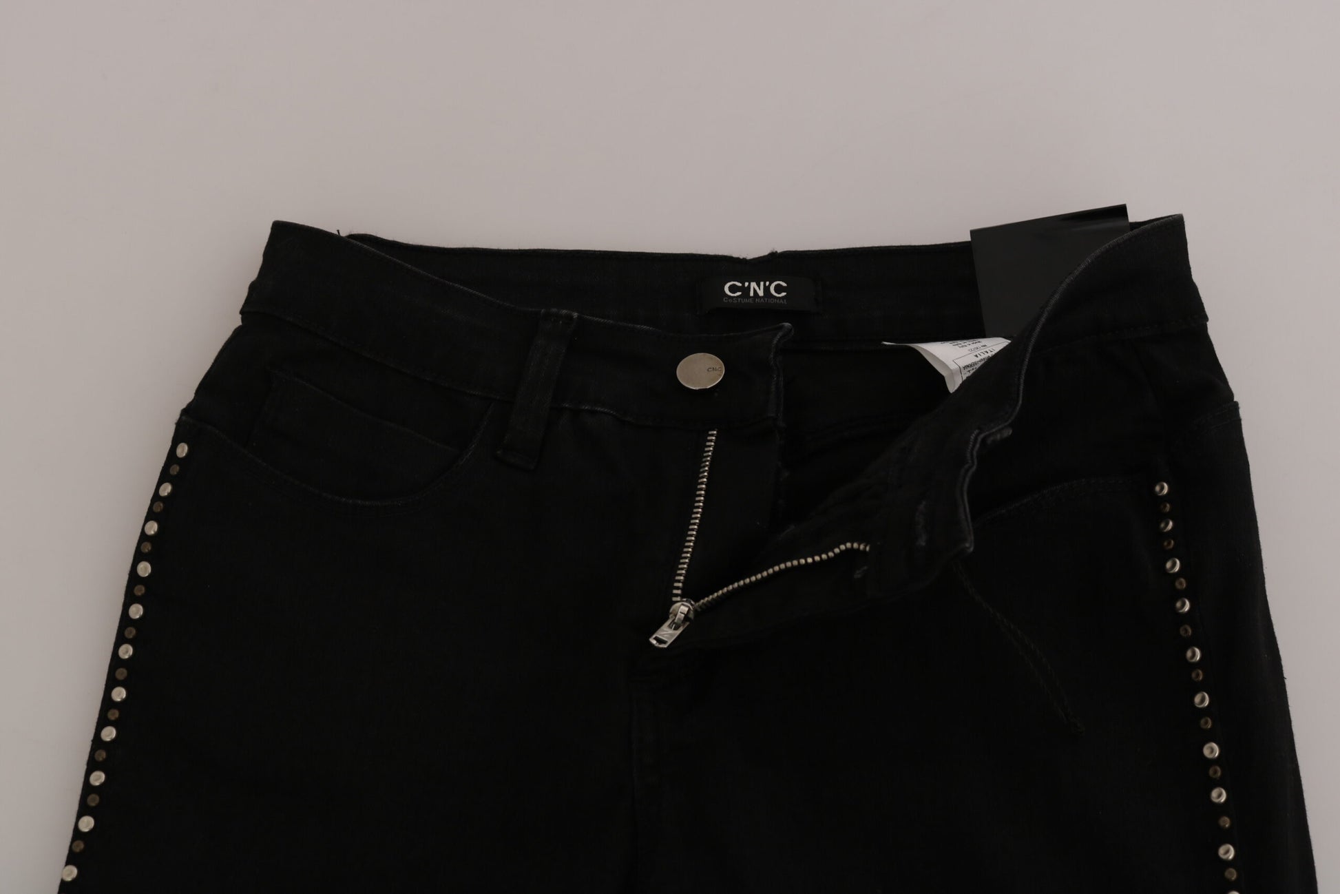Jean slim en denim noir orné à taille mi-haute Costume National
