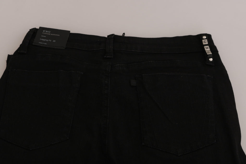 Jean slim en denim noir orné à taille mi-haute Costume National