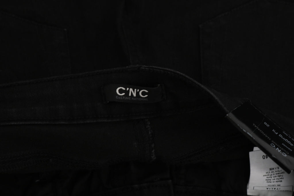 Jean slim en denim noir orné à taille mi-haute Costume National