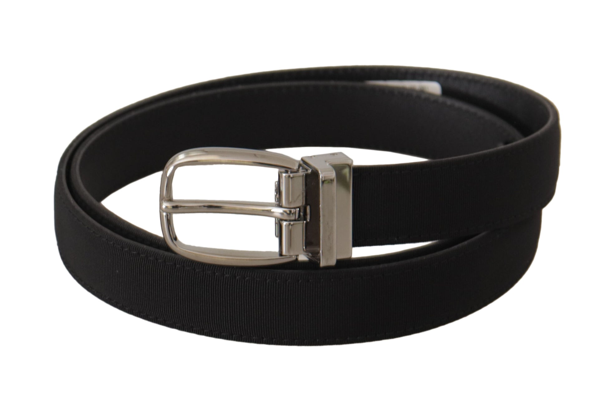 Ceinture Dolce & Gabbana en toile de veau noire avec logo en métal argenté