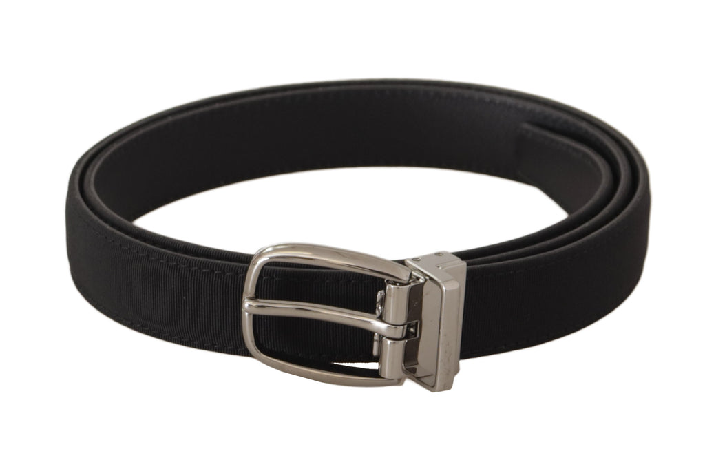 Ceinture Dolce & Gabbana en toile de veau noire avec logo en métal argenté