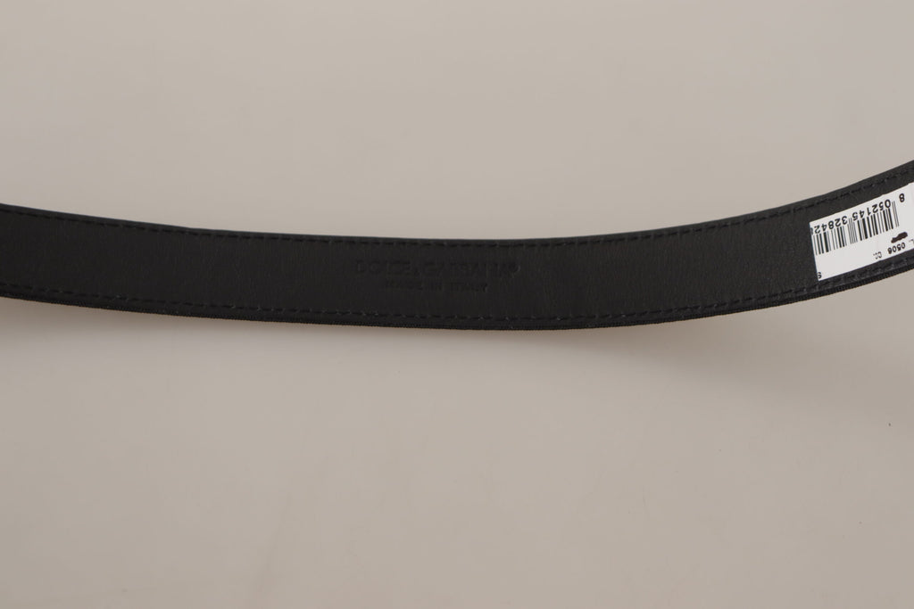 Ceinture Dolce & Gabbana en toile de veau noire avec logo en métal argenté