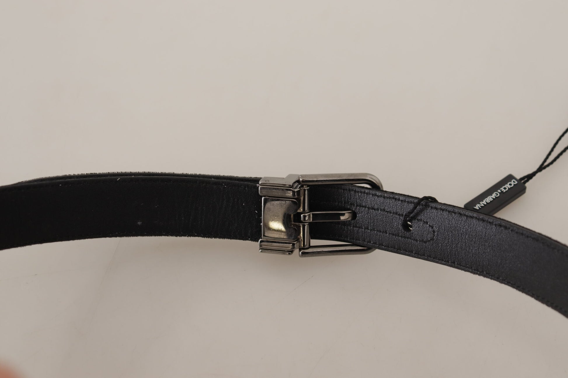 Ceinture Dolce & Gabbana en Coton Noir avec Boucle en Métal Argenté