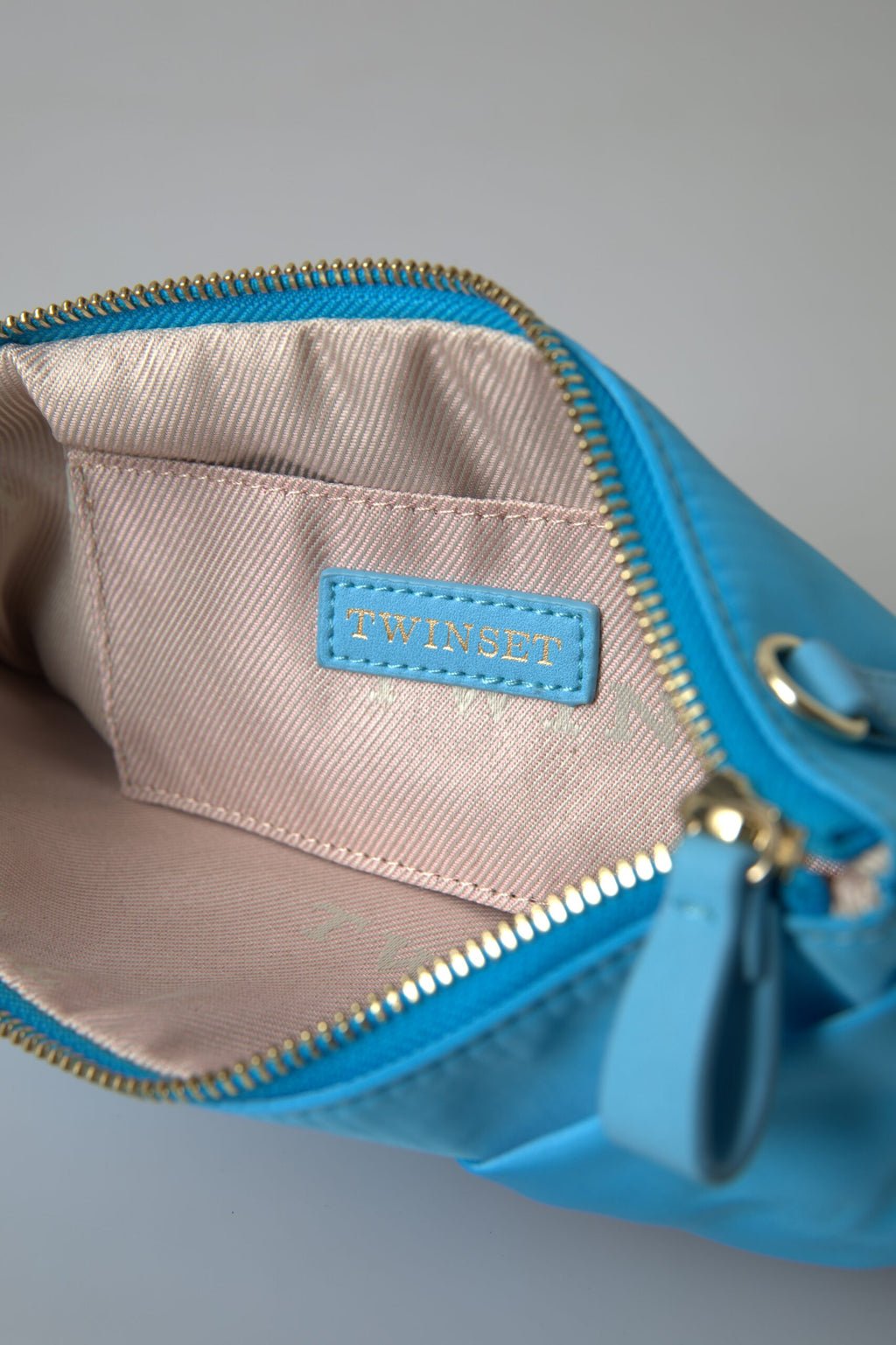Twinset Blau Tafta Seide Große Schleife Zipper Clutch Frauen Borse Logo Tasche