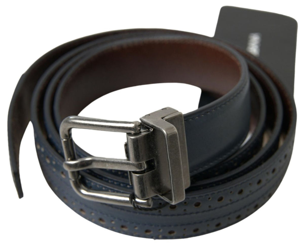 Ceinture Dolce & Gabbana en cuir bleu perforé avec boucle en métal