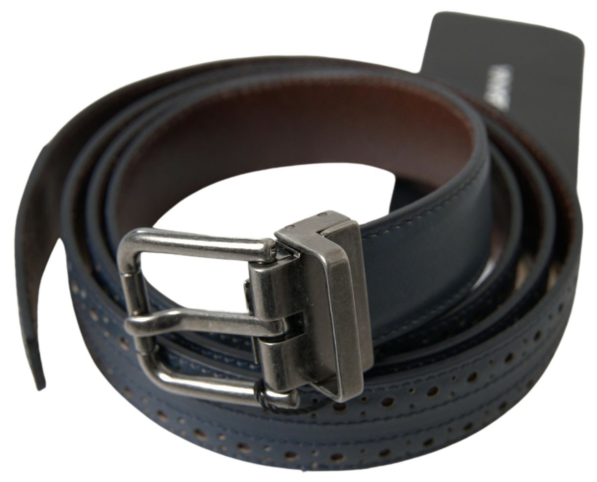 Ceinture Dolce & Gabbana en cuir bleu perforé avec boucle en métal