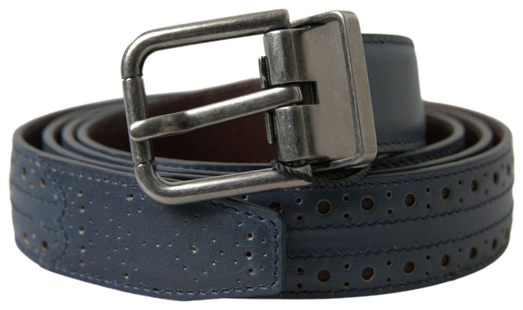 Ceinture Dolce & Gabbana en cuir bleu perforé avec boucle en métal