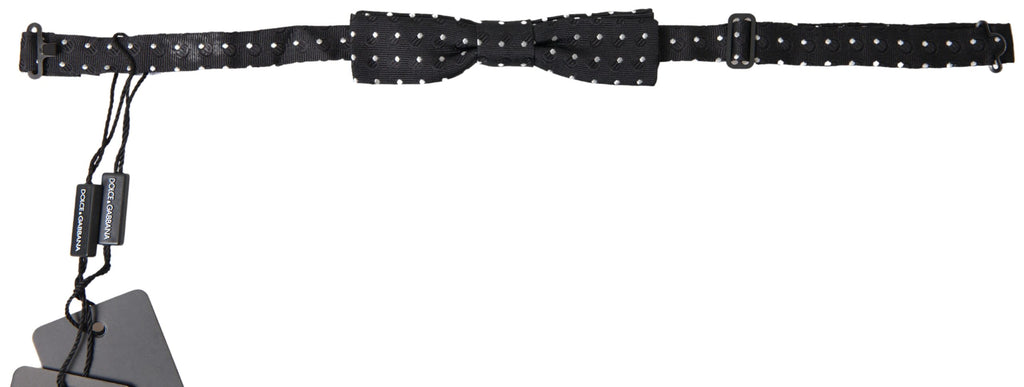 Nœud papillon papillon réglable en soie à pois noirs Dolce & Gabbana pour homme