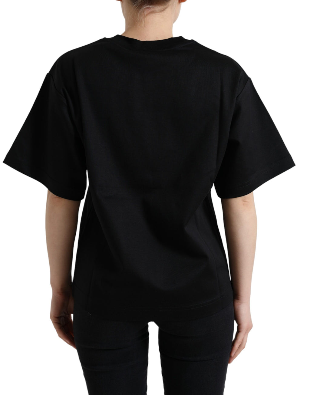 T-shirt col rond Dolce & Gabbana en coton noir avec cristaux DG