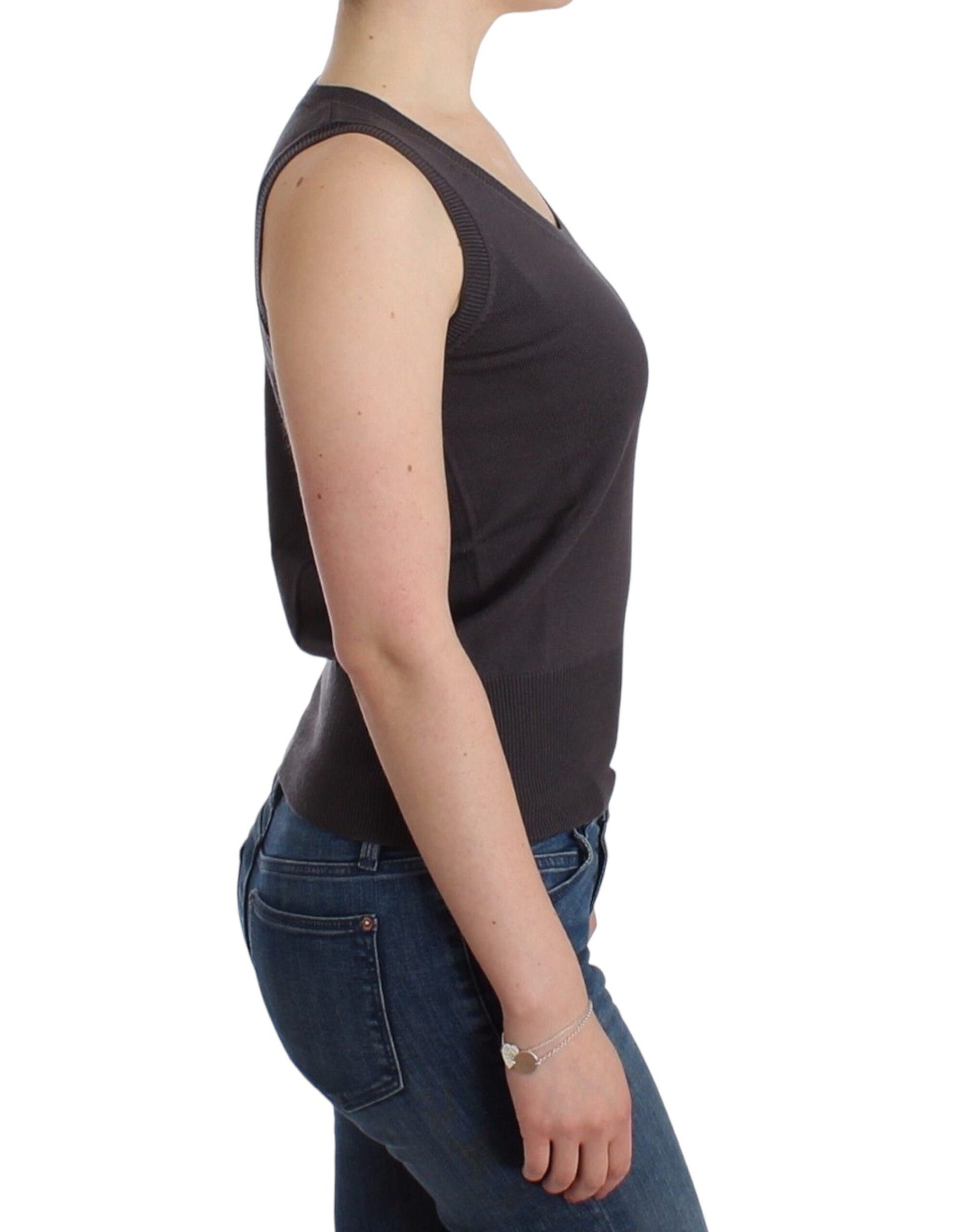 John Galliano Brown Sleeveless T-Shirt for Women side view