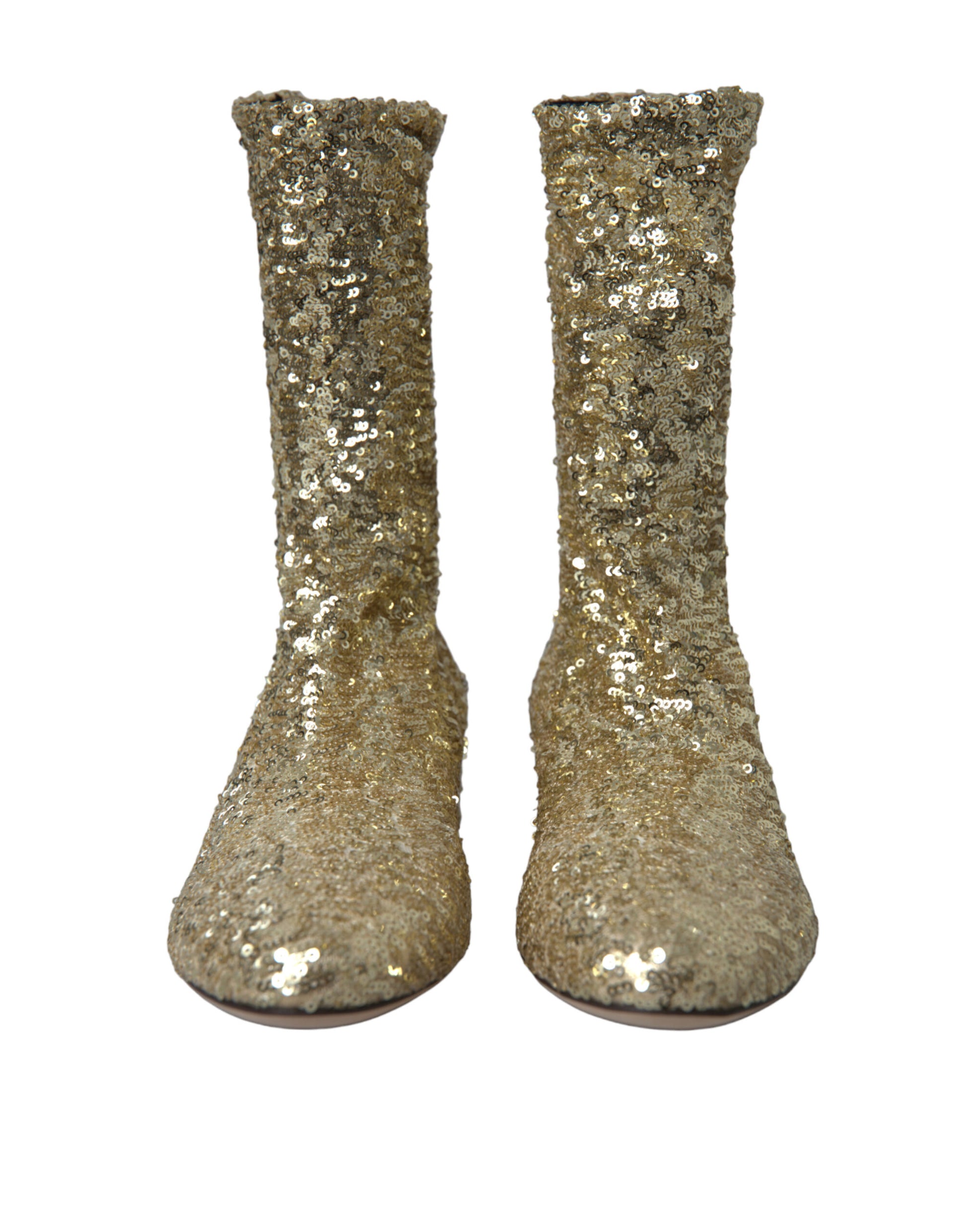 Chaussures courtes Dolce & Gabbana en sequins dorés avec bottines extensibles