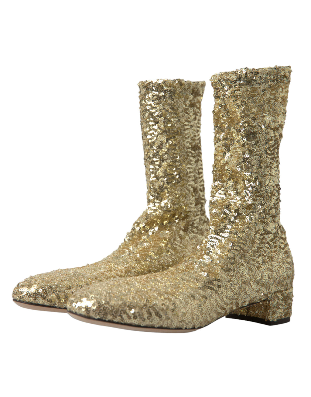 Chaussures courtes Dolce & Gabbana en sequins dorés avec bottines extensibles