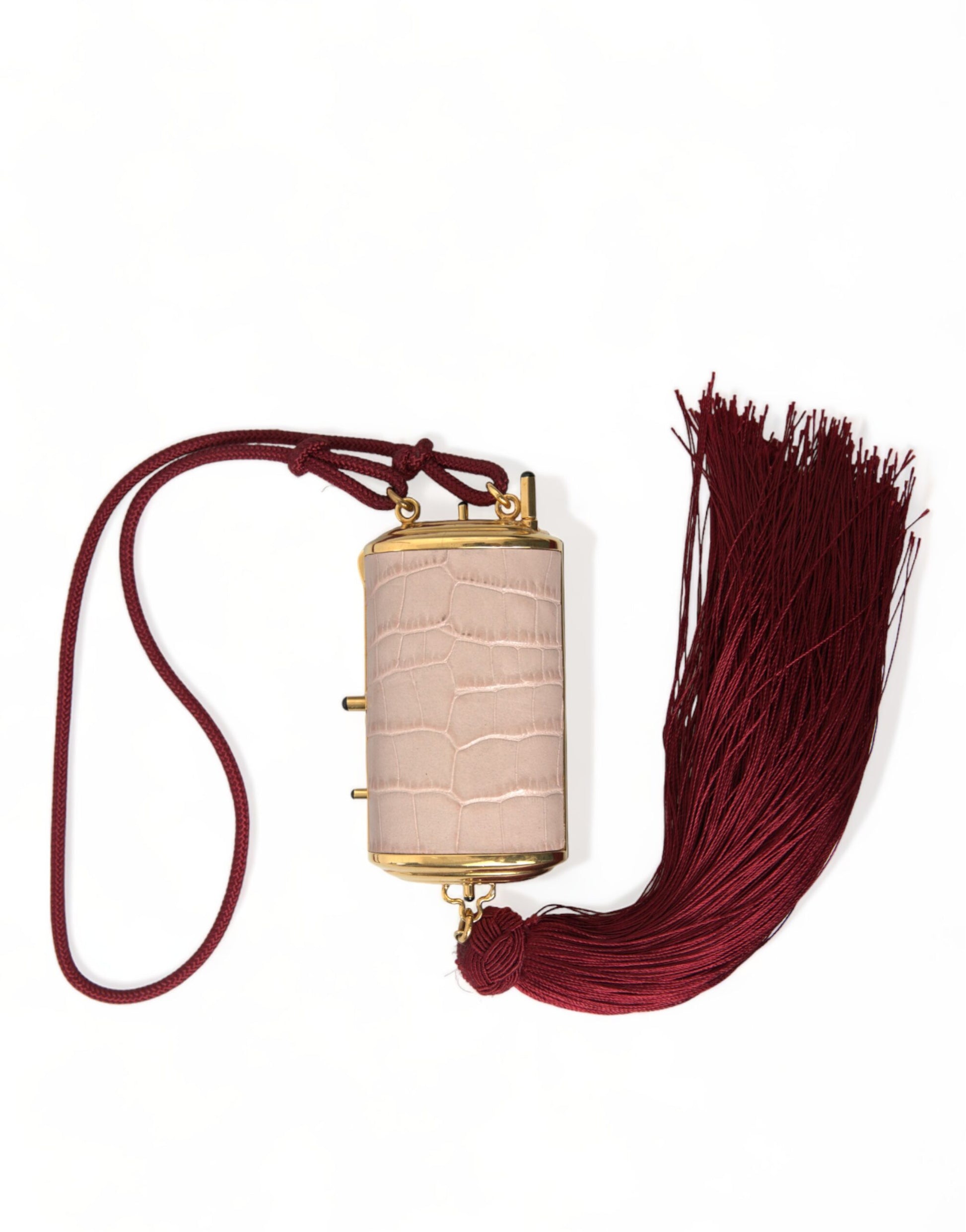 Trousse de maquillage mini miroir à pampilles en cuir exotique rose Dolce & Gabbana