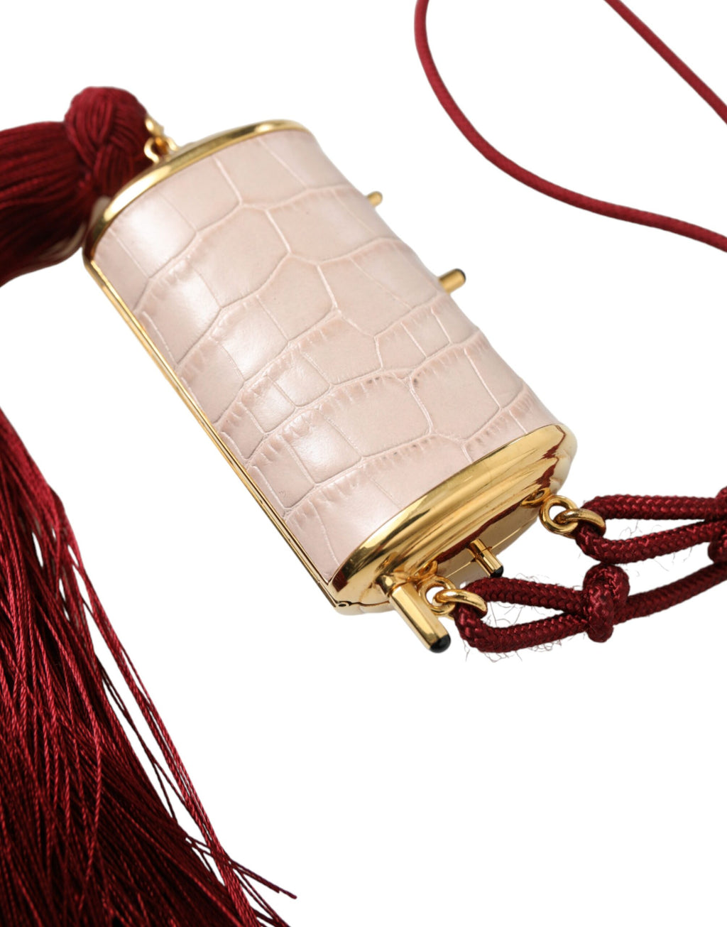 Trousse de maquillage mini miroir à pampilles en cuir exotique rose Dolce & Gabbana