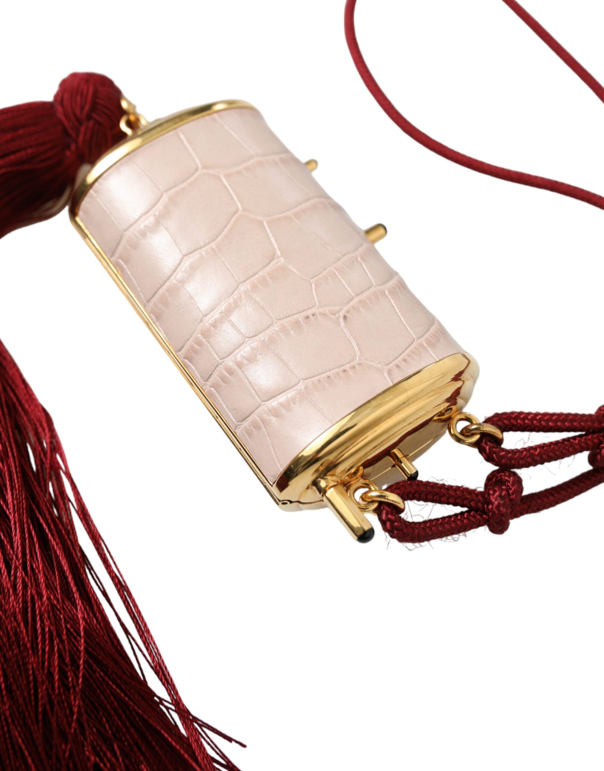 Trousse de maquillage mini miroir à pampilles en cuir exotique rose Dolce & Gabbana