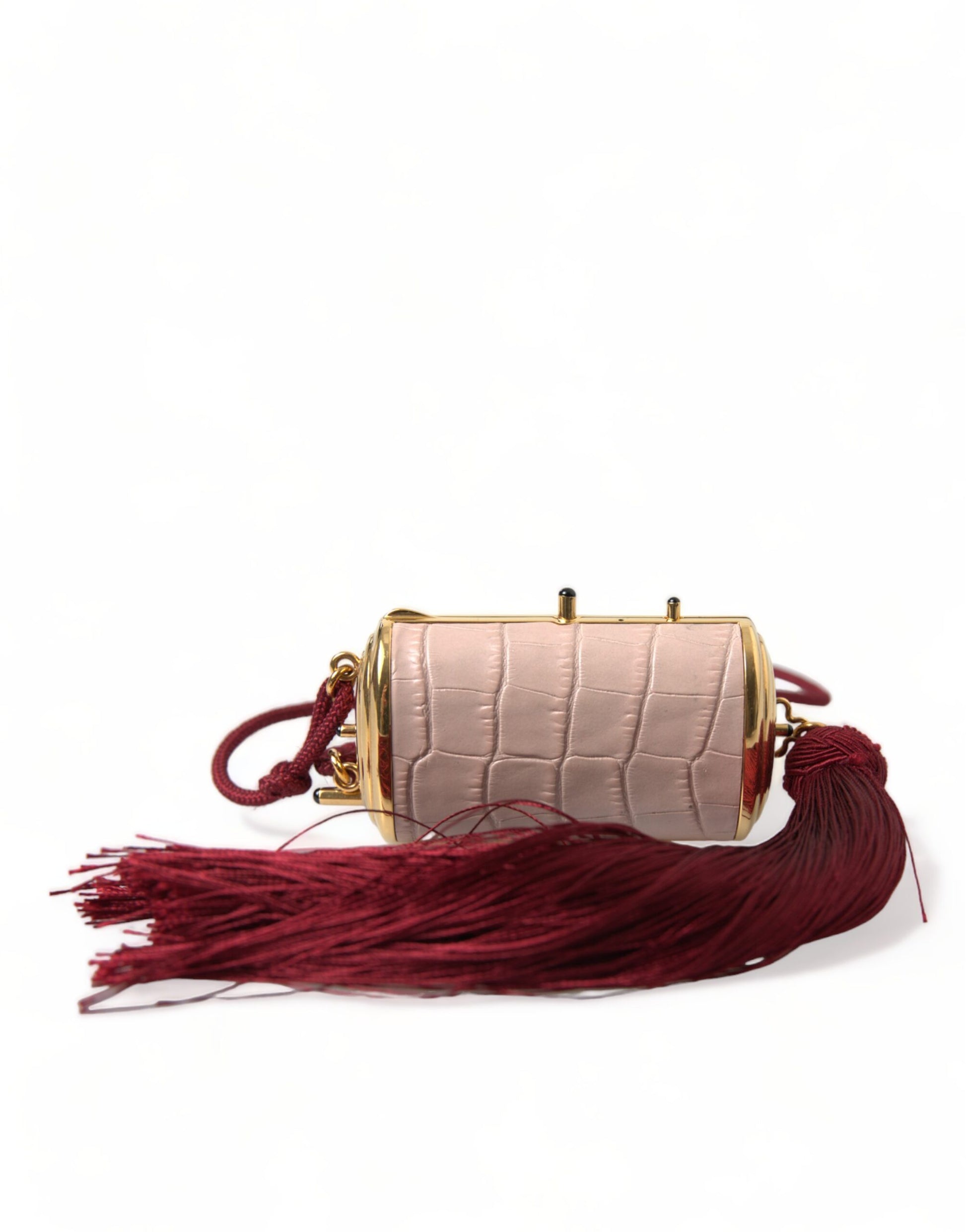 Trousse de maquillage mini miroir à pampilles en cuir exotique rose Dolce & Gabbana