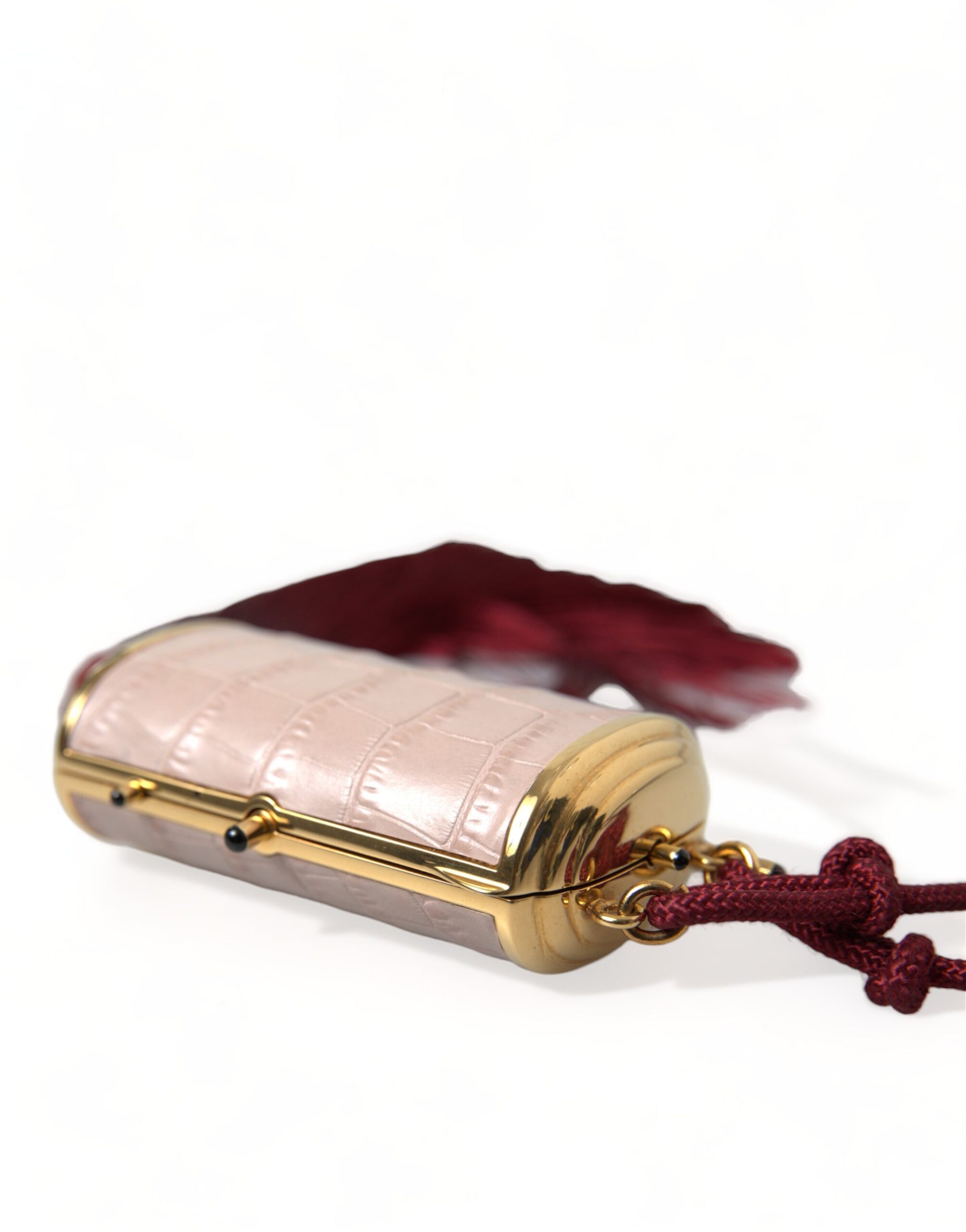 Trousse de maquillage mini miroir à pampilles en cuir exotique rose Dolce & Gabbana
