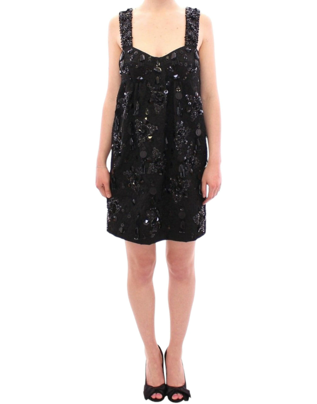 Robe Dolce & Gabbana noire à motifs floraux et cristaux incrustés
