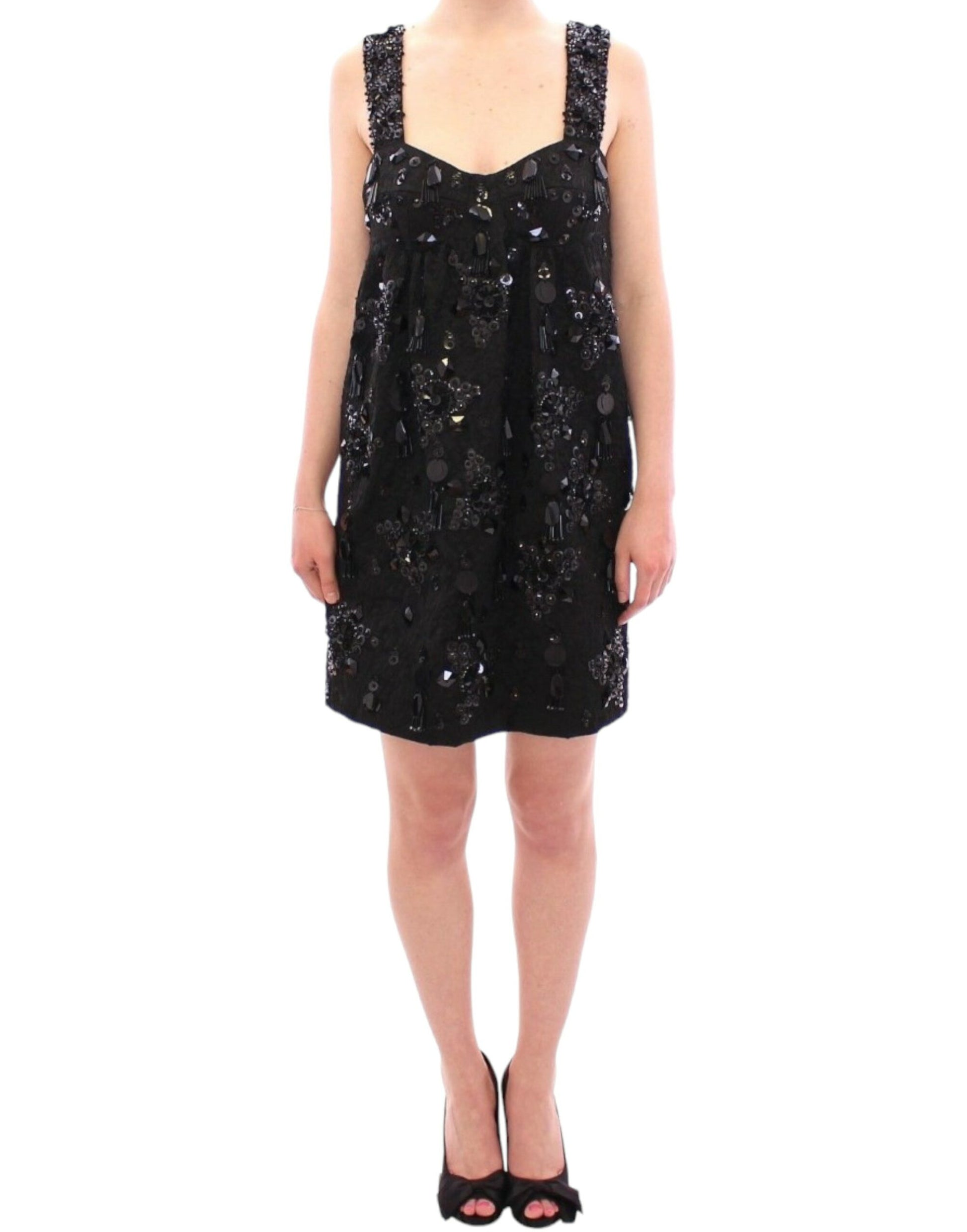 Robe Dolce & Gabbana noire à motifs floraux et cristaux incrustés