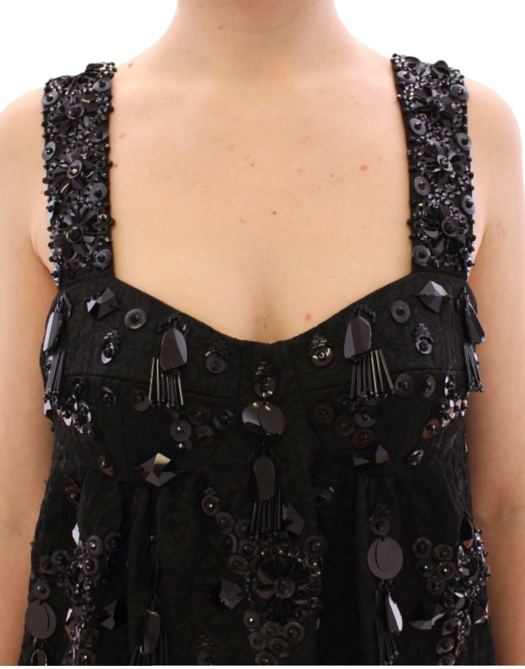 Robe Dolce & Gabbana noire à motifs floraux et cristaux incrustés