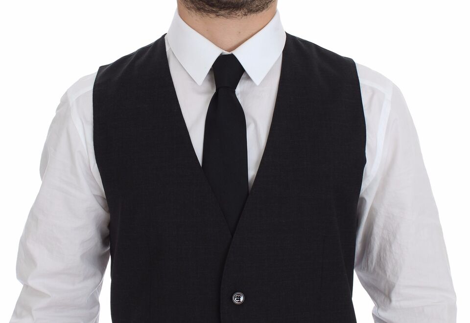 Gilet de costume habillé Dolce & Gabbana gris ajusté boutonné sur le devant