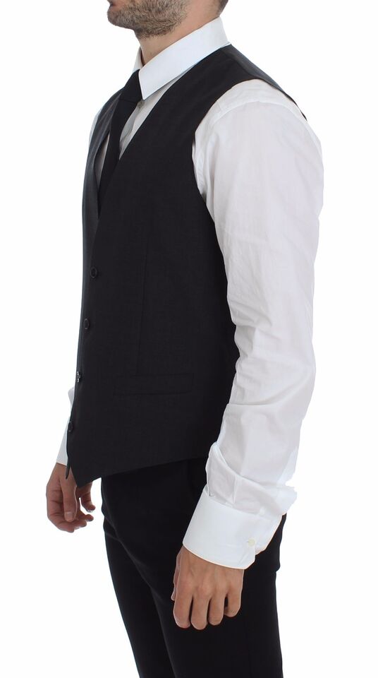 Gilet de costume habillé Dolce & Gabbana gris ajusté boutonné sur le devant