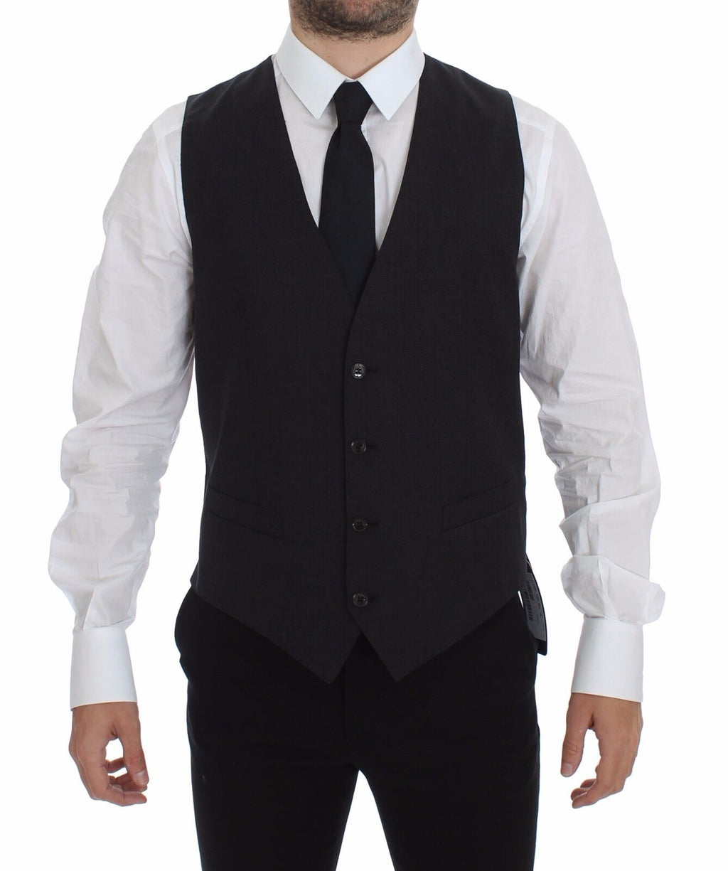 Gilet de costume habillé Dolce & Gabbana gris ajusté boutonné sur le devant