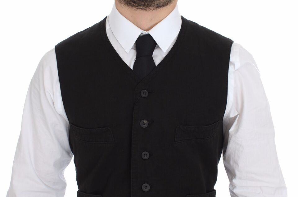 Blazer Gilet Robe en Coton et Lin Noir Dolce & Gabbana