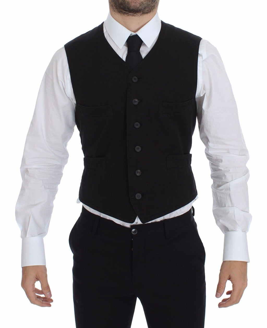 Blazer Gilet Robe en Coton et Lin Noir Dolce & Gabbana