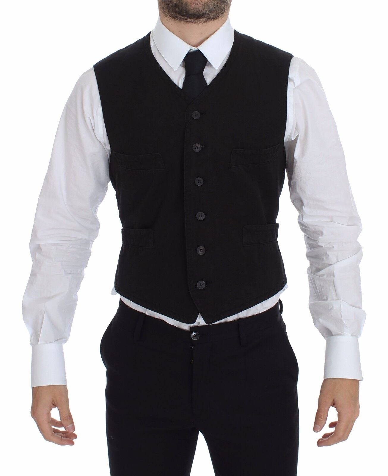 Blazer Gilet Robe en Coton et Lin Noir Dolce & Gabbana