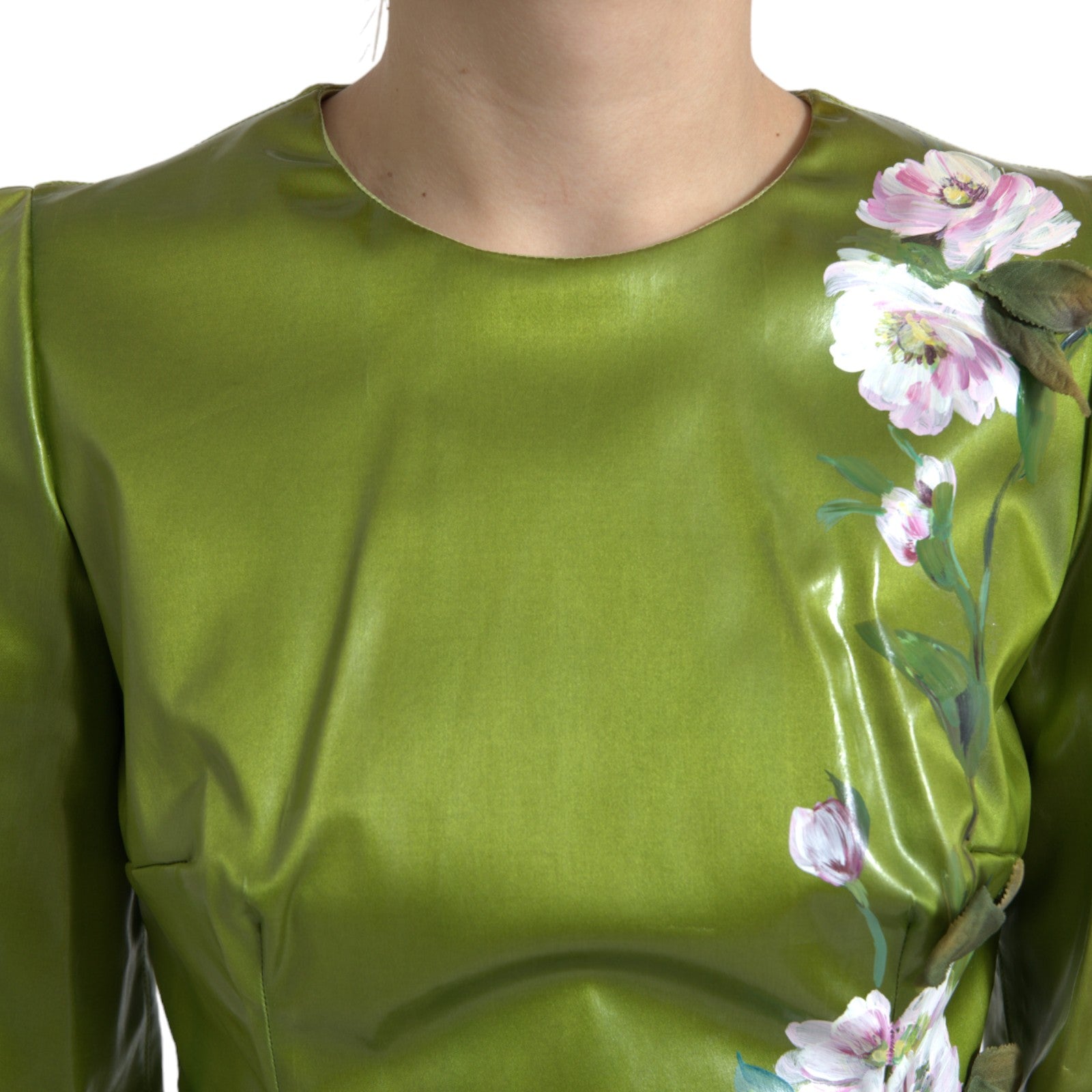 Robe fourreau midi Dolce & Gabbana verte ornée de fleurs