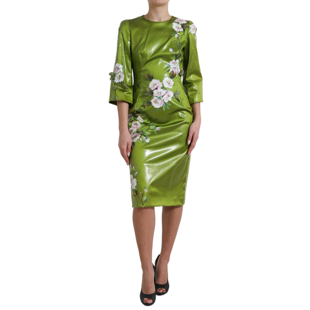 Robe fourreau midi Dolce & Gabbana verte ornée de fleurs