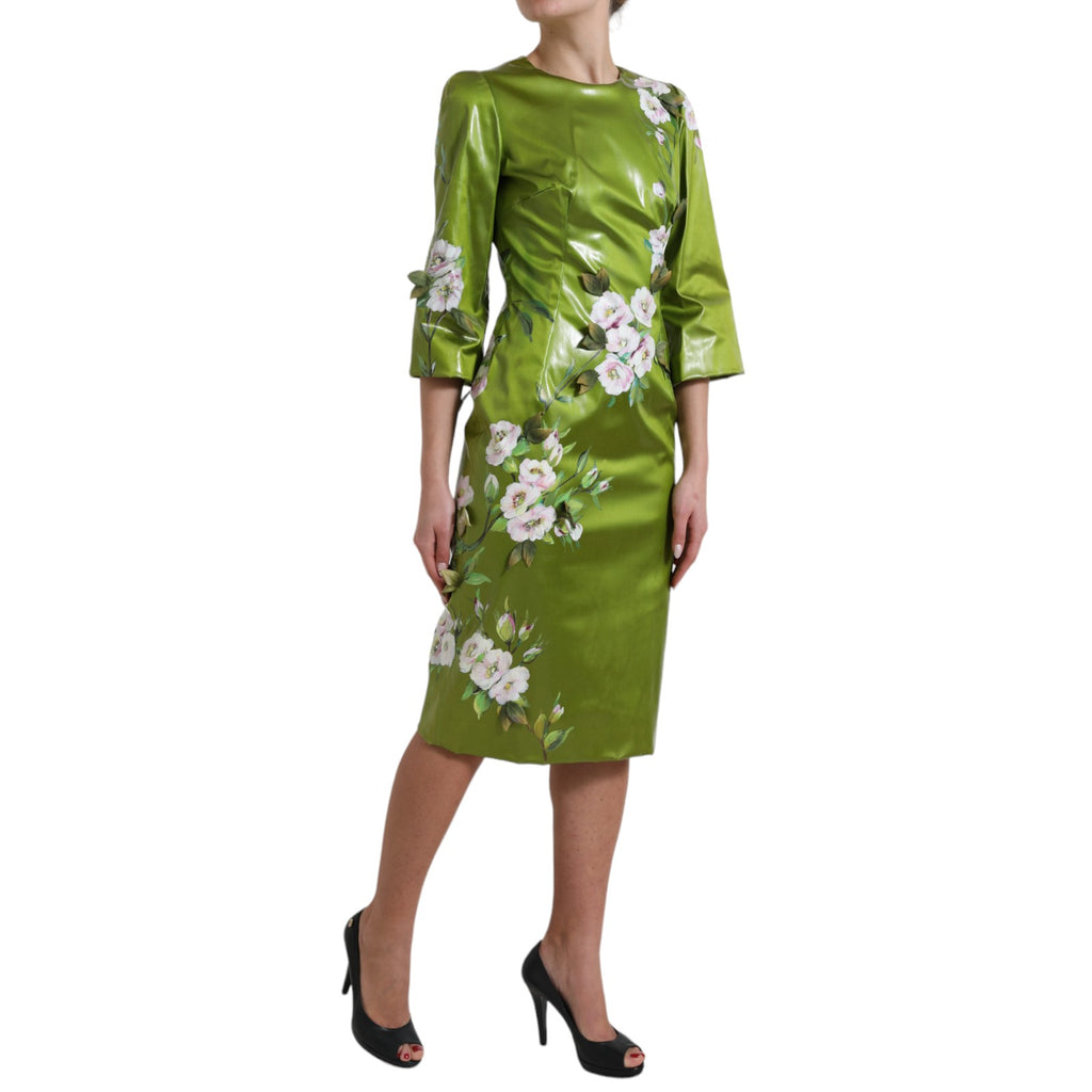 Robe fourreau midi Dolce & Gabbana verte ornée de fleurs