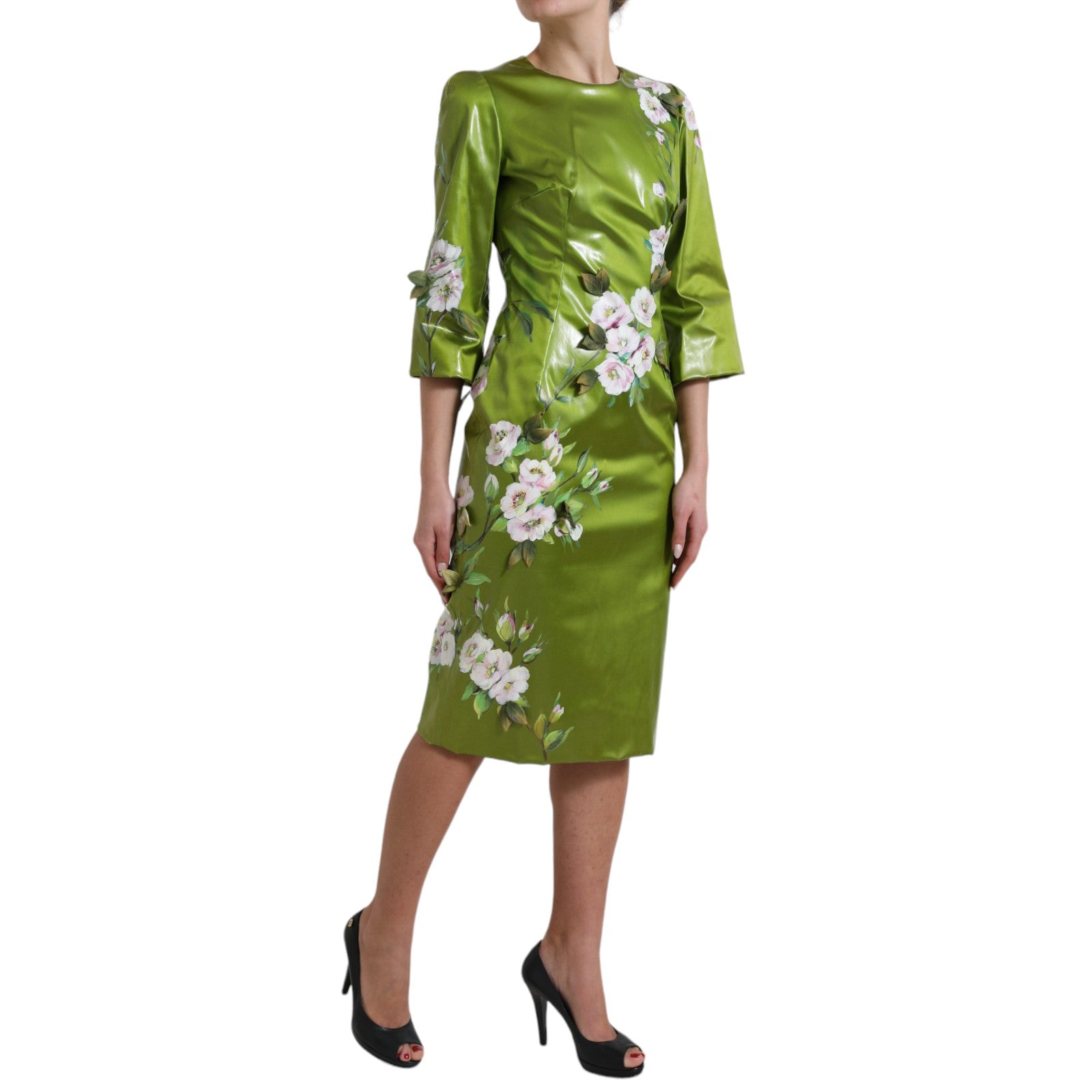 Robe fourreau midi Dolce & Gabbana verte ornée de fleurs