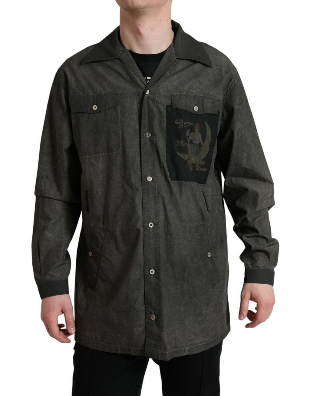 Chemise Dolce & Gabbana gris foncé en coton avec col et manches longues