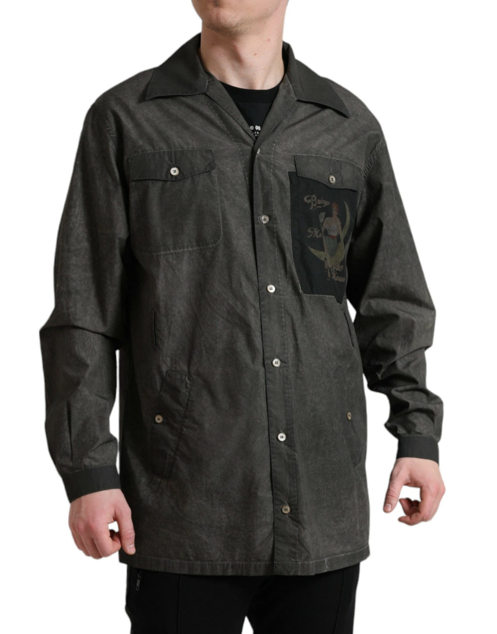 Chemise Dolce & Gabbana gris foncé en coton avec col et manches longues