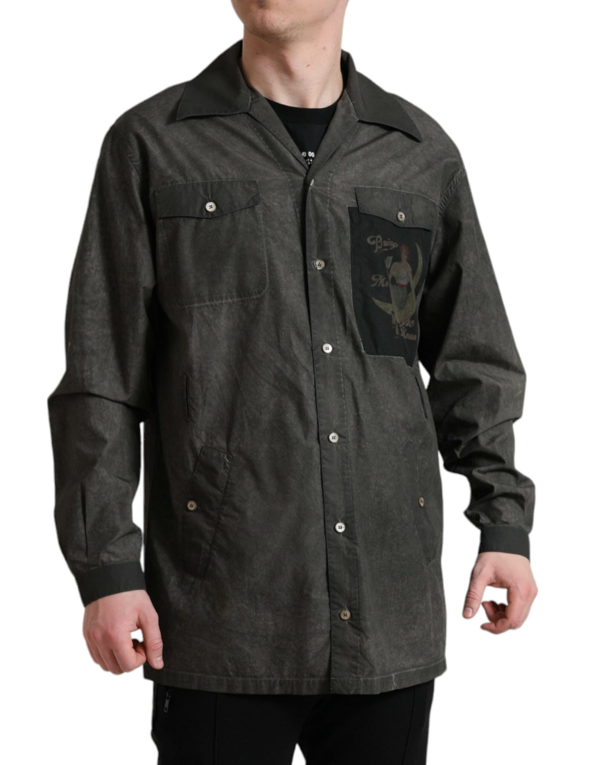 Chemise Dolce & Gabbana gris foncé en coton avec col et manches longues
