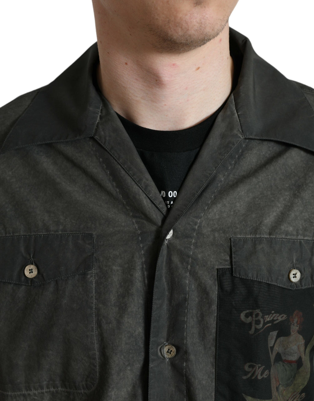 Chemise Dolce & Gabbana gris foncé en coton avec col et manches longues