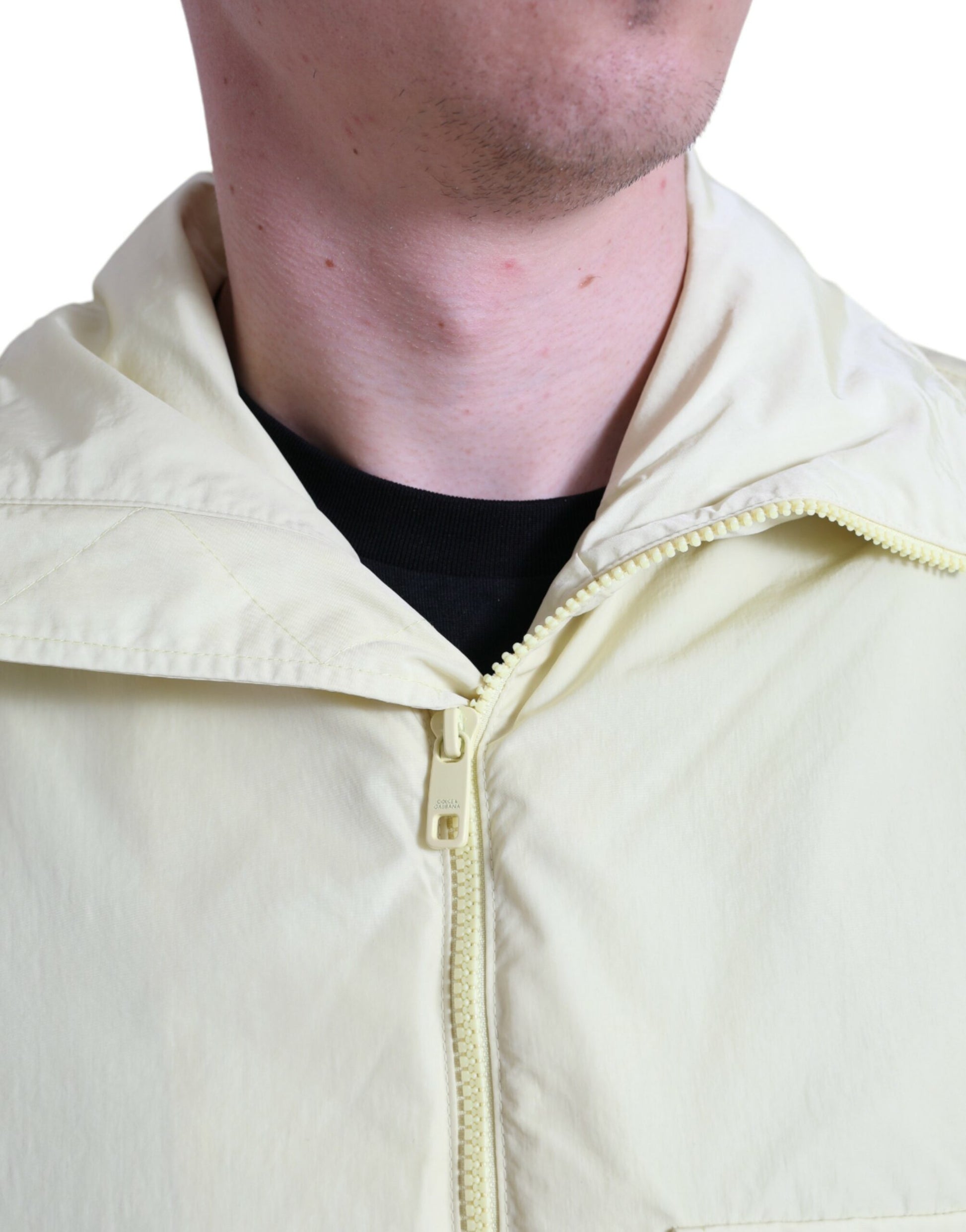 Dolce & Gabbana Parka Jaune en Nylon avec Col et Fermeture Éclair Intégrale