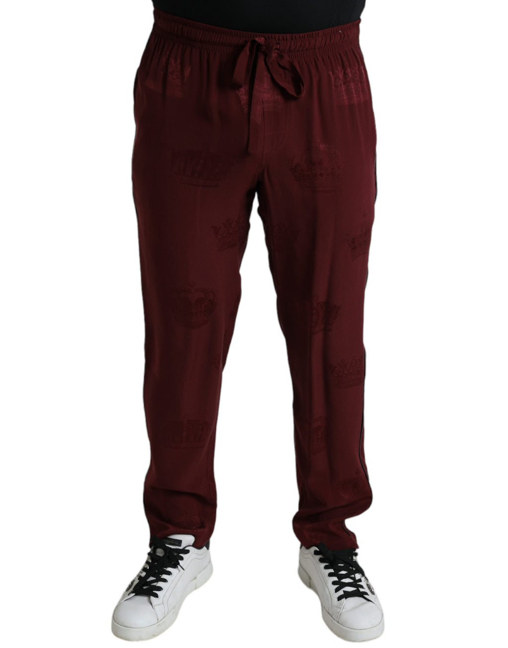Bas de pyjama Dolce & Gabbana en soie à motif couronne bordeaux